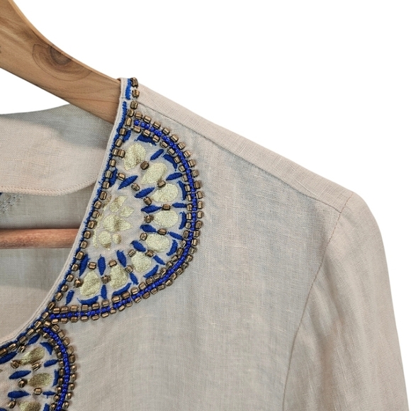 Lilly Pulitzer Linen Beaded Amelia Tunic Top Womens Sz Small Tan Oyster Shell - Picture 8 of 12